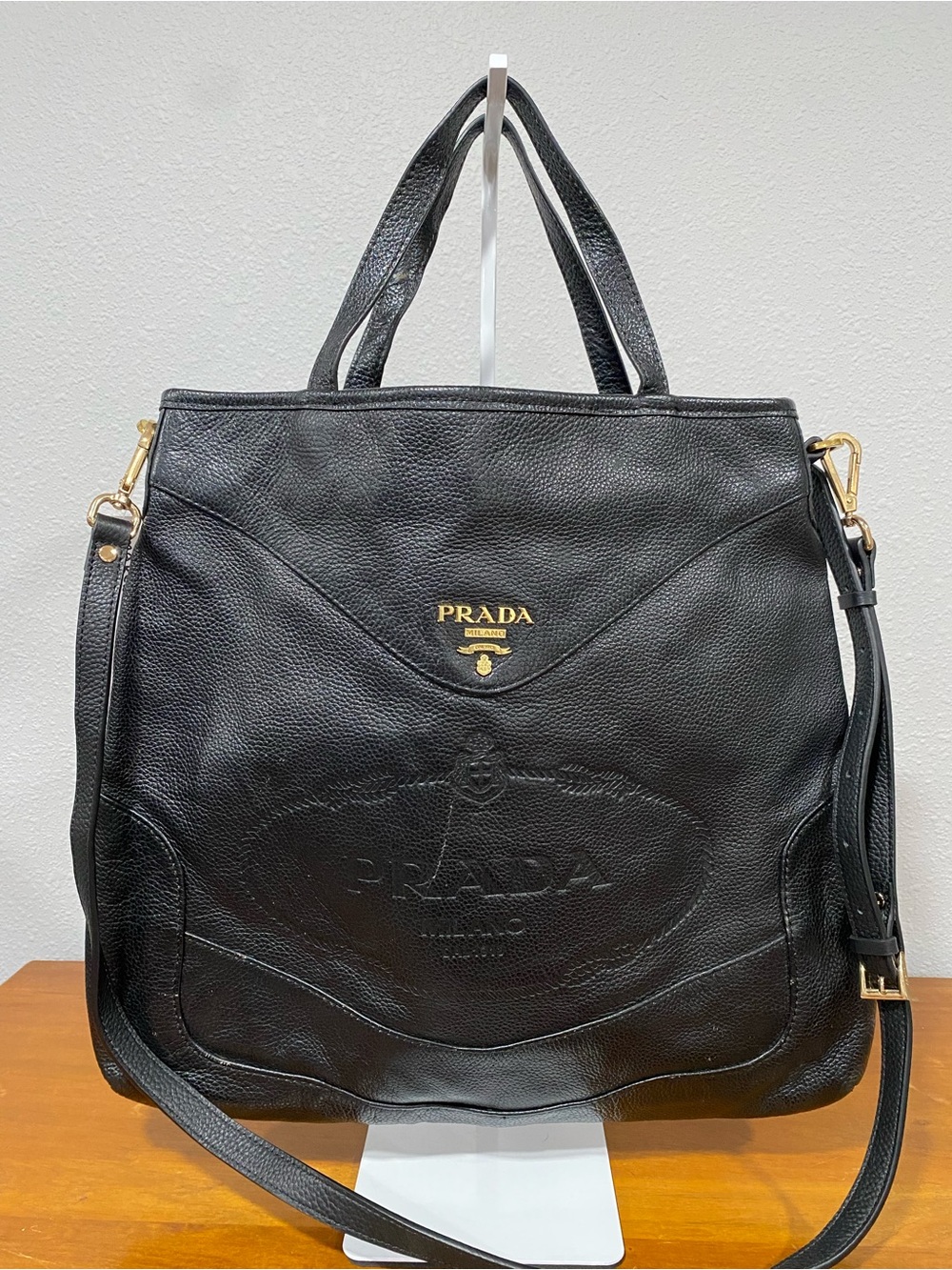 Black Pebbled Leather Tote